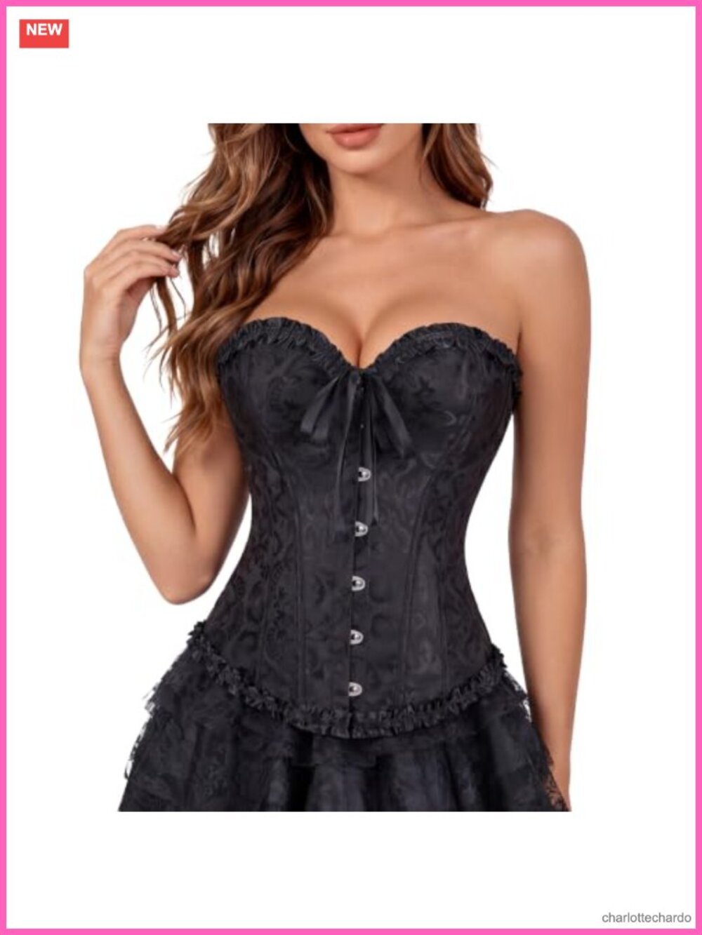 Women's Overbust Corset Top - Floral Brocade Lace Up Renaissance Bustier
